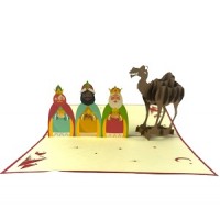 Handmade 3D Pop Up Xmas Card Happy Christmas Three Wise Men Kings Camel Nativity Greetings Xmas Gifts Ornament Decorations
